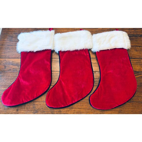 (3) Buffalo plaid Christmas stockings faux fur cuff and deer applique - Picture 3 of 7